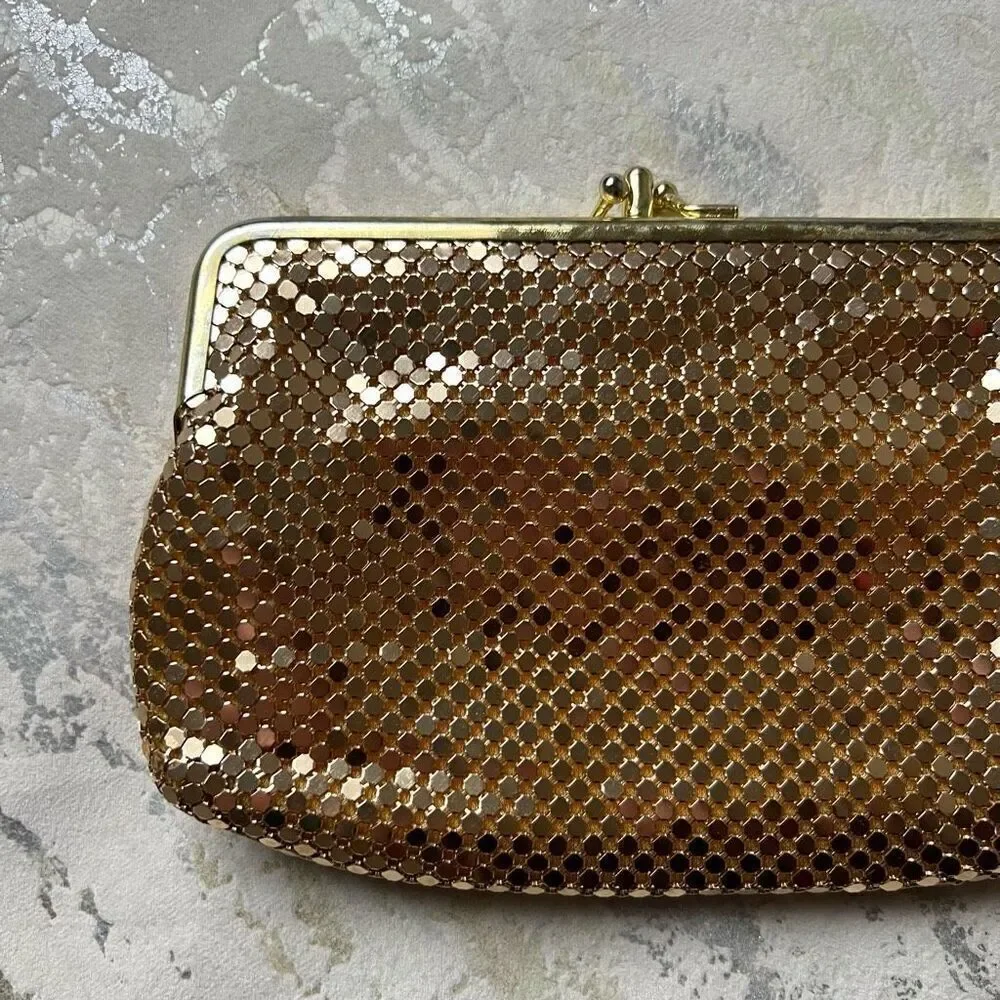 Vintage Chain Mail Gold Metal Metallic Clutch